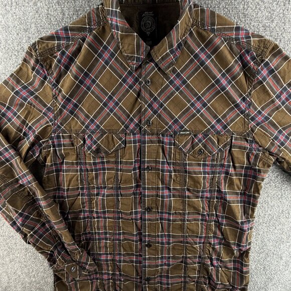 Diesel Industry Green Plaid Long Sleeve Button Up Shirt XL Double Pocket Logo - Picture 1 of 12